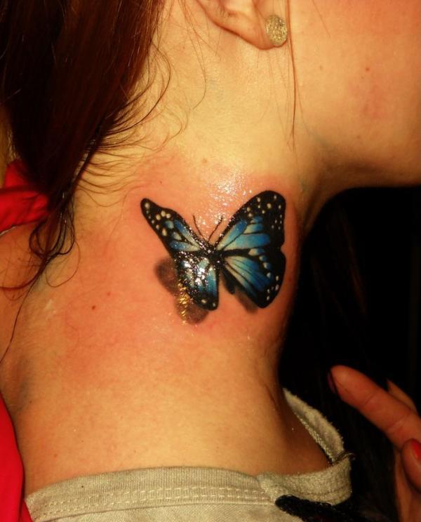3D realistric  butterfly tattoo on neck