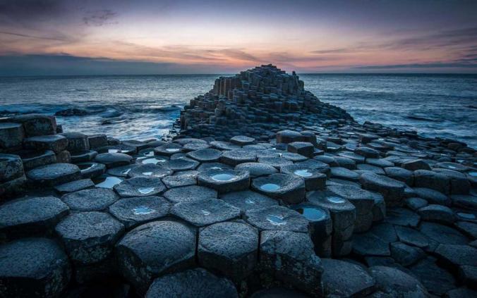 an area of about 40,000 interlocking basalt columns on the northeast coast of Northern Ireland