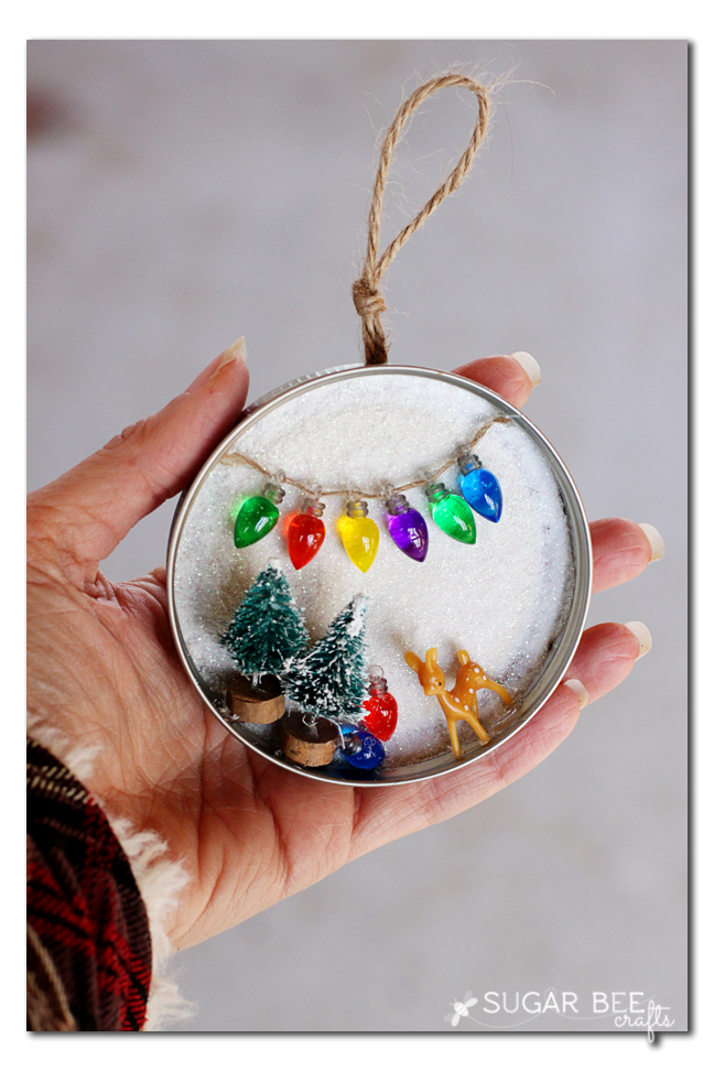 Mason Jar Lid Snowy Scene, decor or ornament - Sugar Bee Crafts