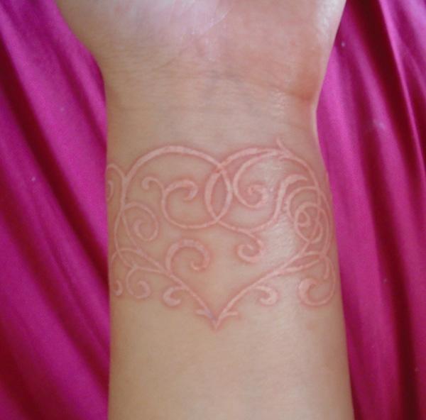 White Ink Heart Tattoo