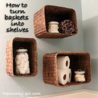 Basket wall storage...for the awkward space in the closet...could store clothes/diapers/bows