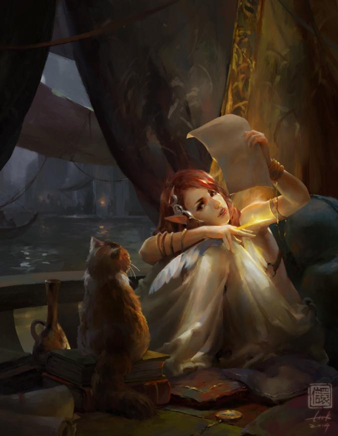 The Elf Poet and Cat by 6kart