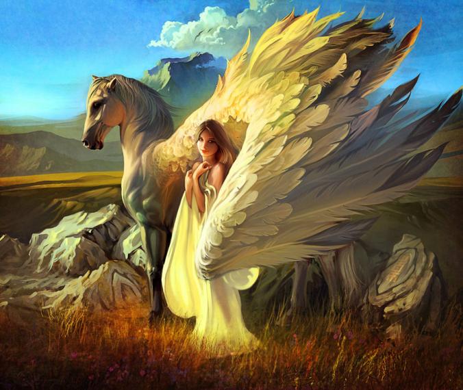 Girl and Pegasus by RHADS on DeviantArt