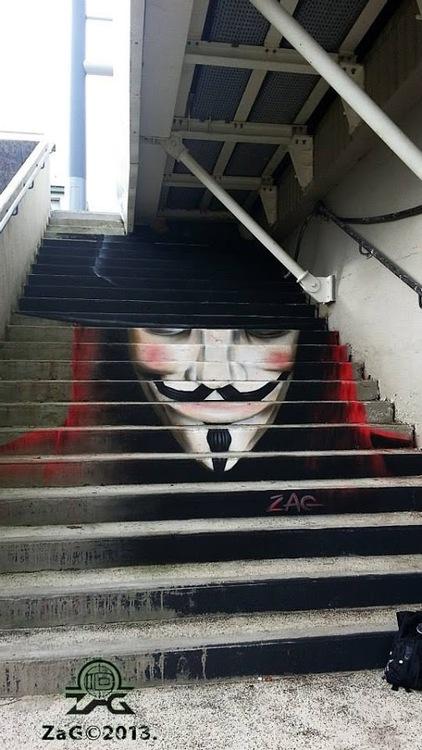 Street Art: Anamorphic Guy Fawkes