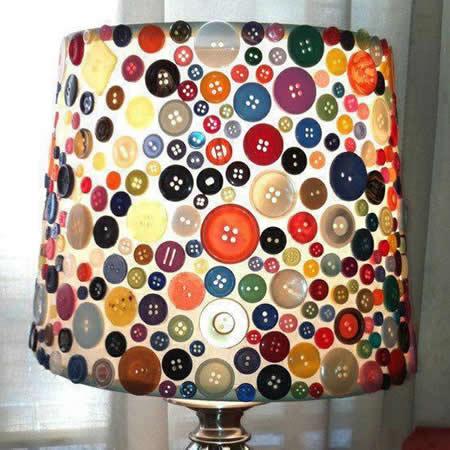 Spice up a plain lampshade by hot gluing buttons to it! Endless possibilities.