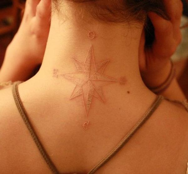 white ink tattoo on the neck