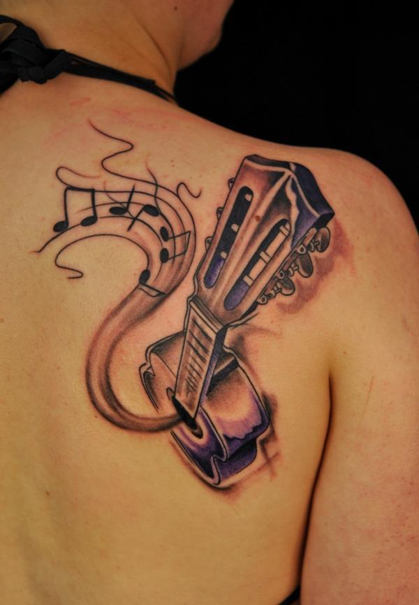 Guitar tattoo on back
