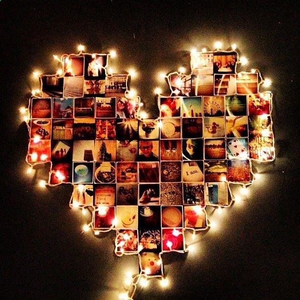 The heart shape photo scrapbook with lights around is a cool idea for boyfriend. 