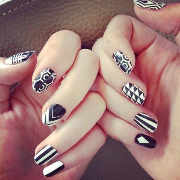 55 black and white nail art