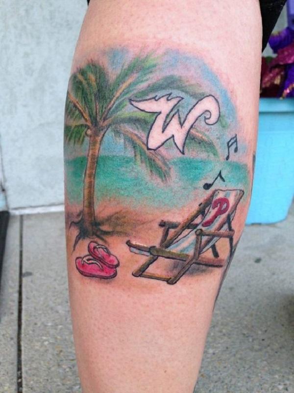 Awesome looking beach tattoo with cool details. The tattoo sports all the essentials of a beach environment. It’s pretty interesting because...