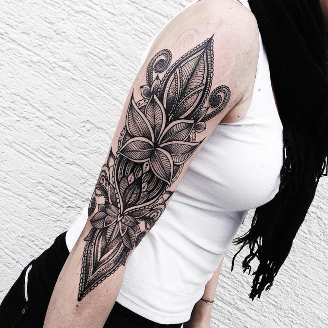 ornamental blackwork on arm, tattoo by jessica kinzer