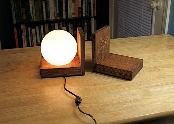 Lamp Bookends Lighting Wood Wooden Book Ends by EclecticForest