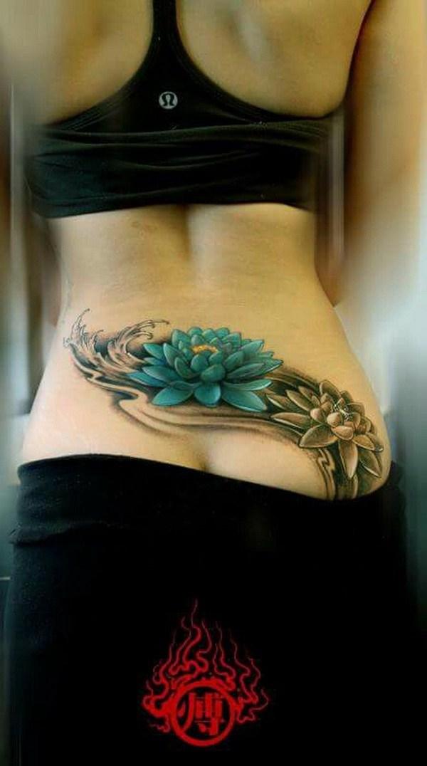 Lotus lower back Tattoo.
