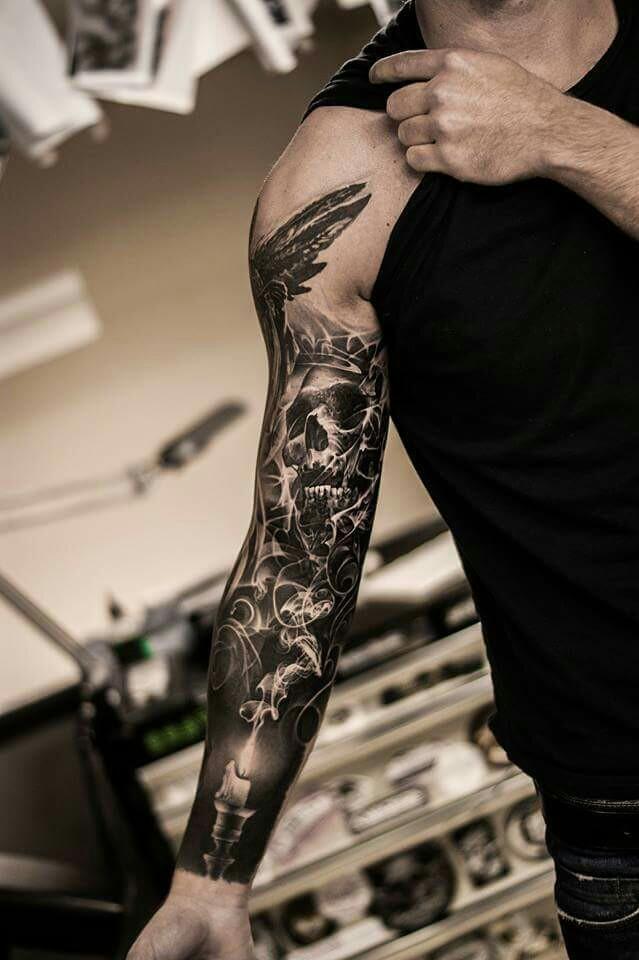 Full sleeve tattoo of skull - Design of TattoosDesign of Tattoos