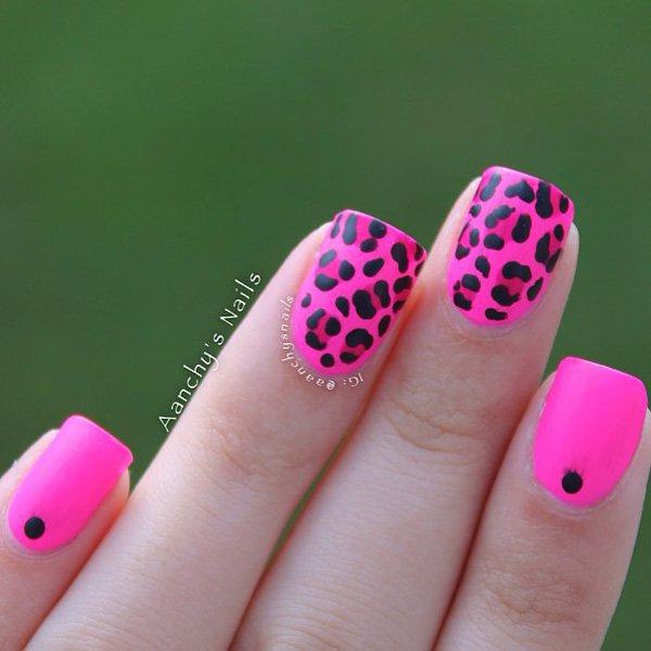 Pink with leopard nail - 50 Pink Nail Art Designs  <3 <3