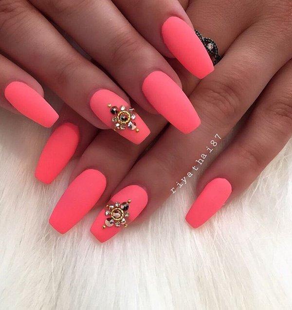 This matte peach design is looking so great, but you can add patterns of diamonds and everything will be perfect for a more sophisticated lo...