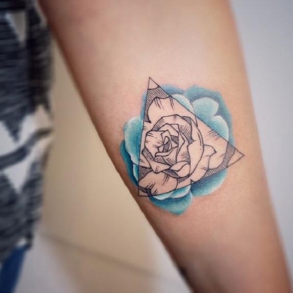 A wonderful looking Triangle Glyph Tattoo with a floral touch to it. As you can see the flower in encased in the triangular shaped glyph sym...