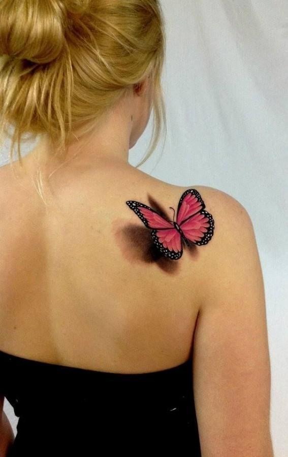 Realistic butterfly back tattoo