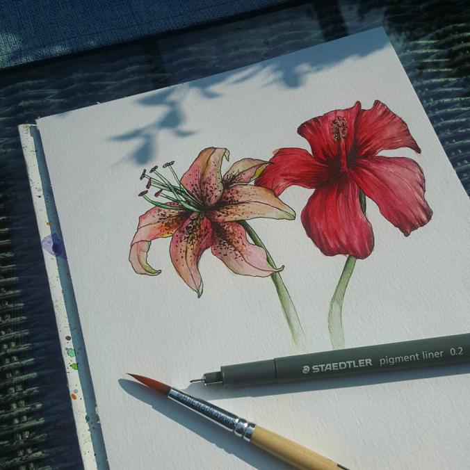 flower sketches done with watercolours-Instagram
