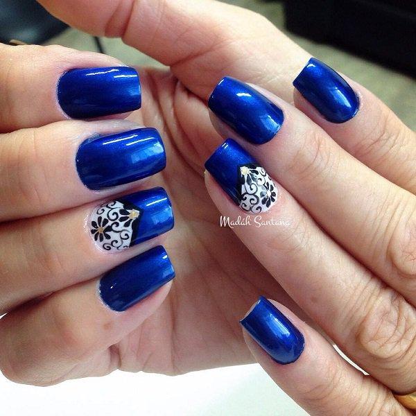 Amazing metallic dark blue nail art design. This electrifying nail art color is simply amazing and can make the nails look very alive and ex...