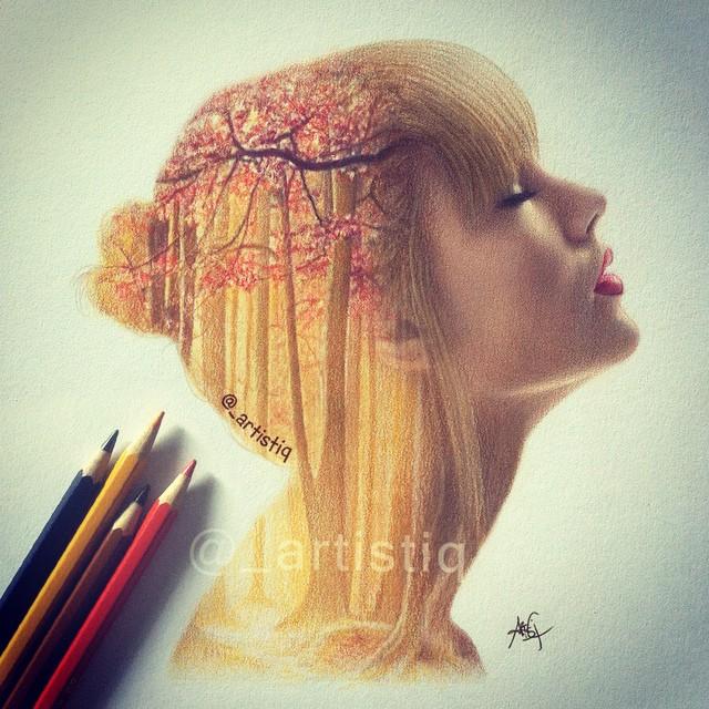 Taylor Swift, drawn with colored pencils. ❤️ This was inspired by the "Style" music video.
