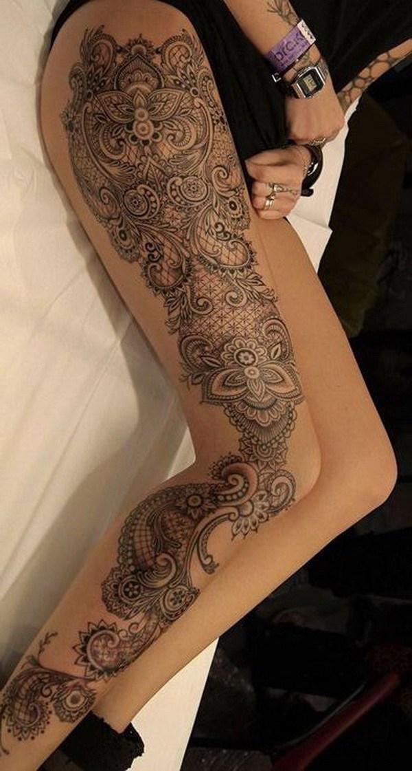 Lace Leg Sleeve Tattoo.