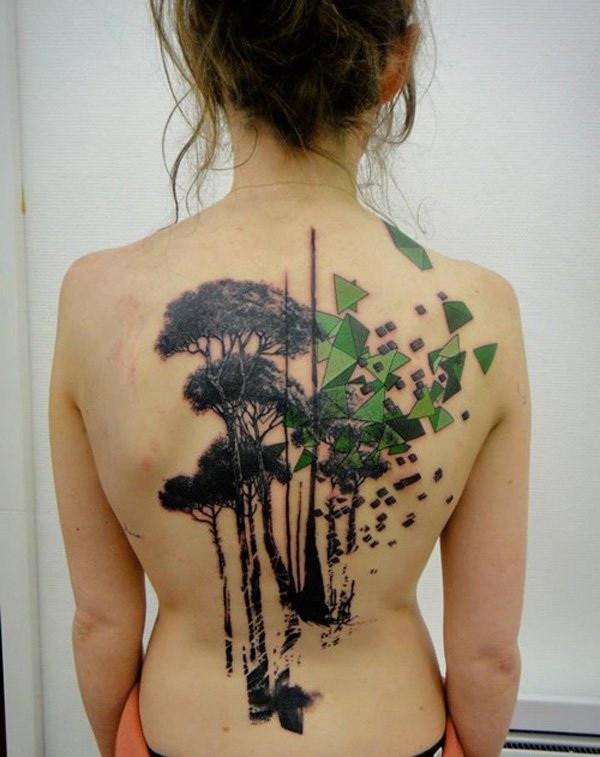 Art Tree Tattoo on Back for Girls.