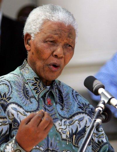 Nelson Mandela in a patterned shirt