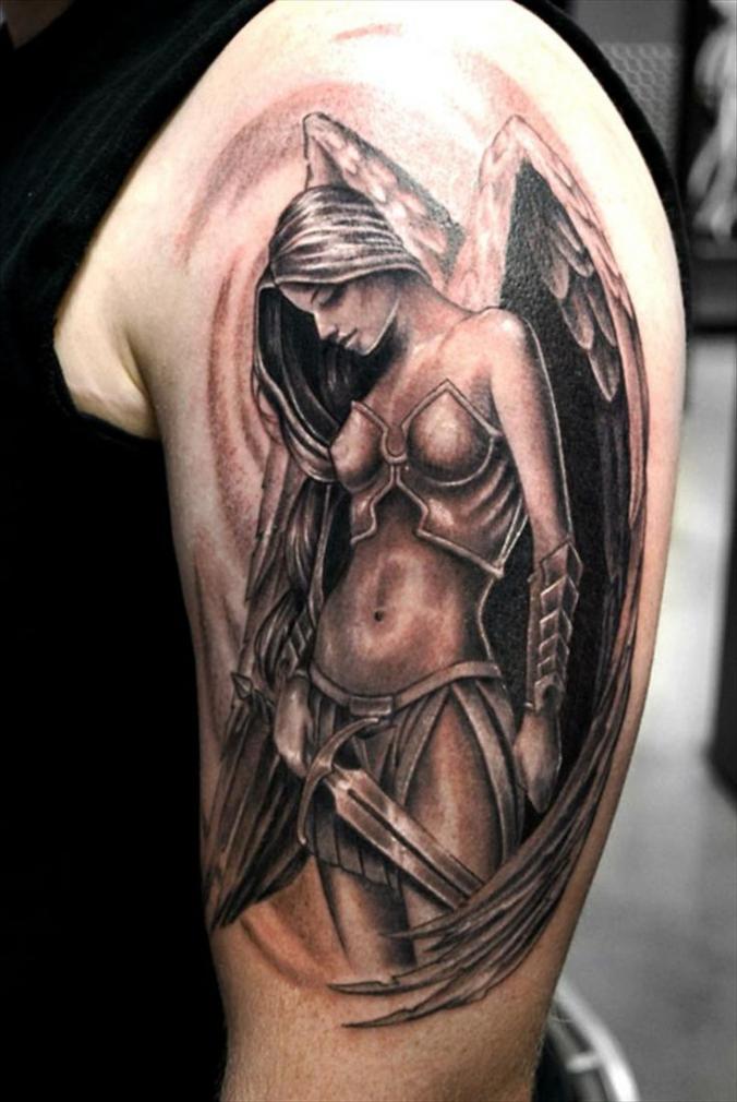 Angel tattoo on men's sleeve