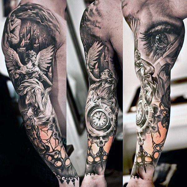 Guardian Angel Time Piece Amd Eye Tattoo For Men Sleeves