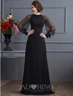 Sheath Scoop Long Sleeves Beading Sweep/Brush Train Chiffon Dress