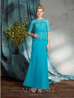 Sheath Bateau 1/2 Sleeves Chiffon Floor-Length Mother of the Bride Dress