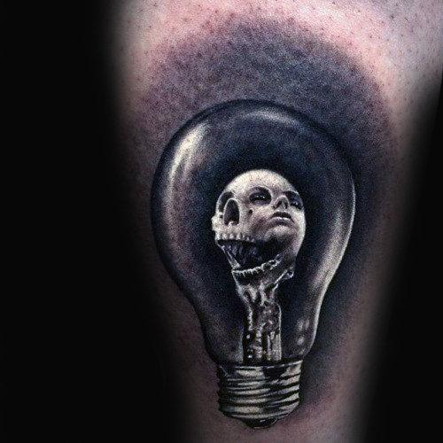 d Skull Portrait Light Bulb Mens Tattoos