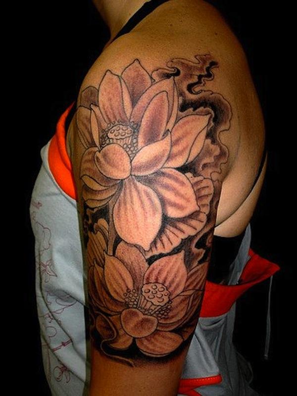 Black and Grey lotus flower tattoo