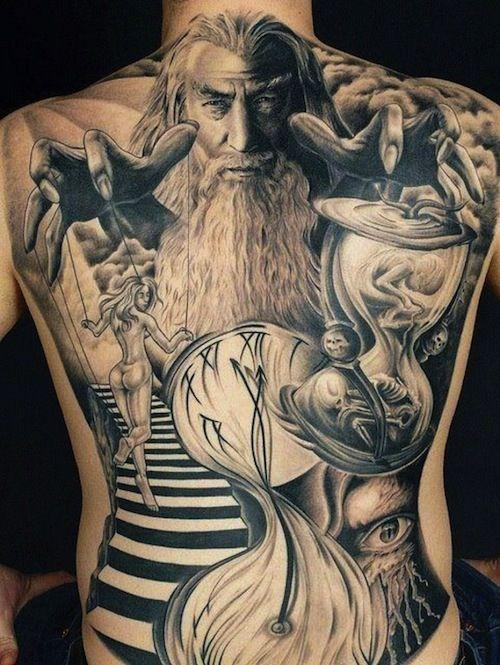 Lord of the Rings full back tattoo