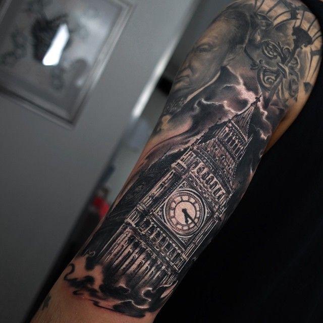 London And Big Ben sleeve tattoo