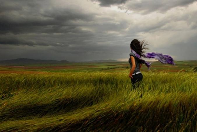 Love evening feeling field# girl grass green lonely purple