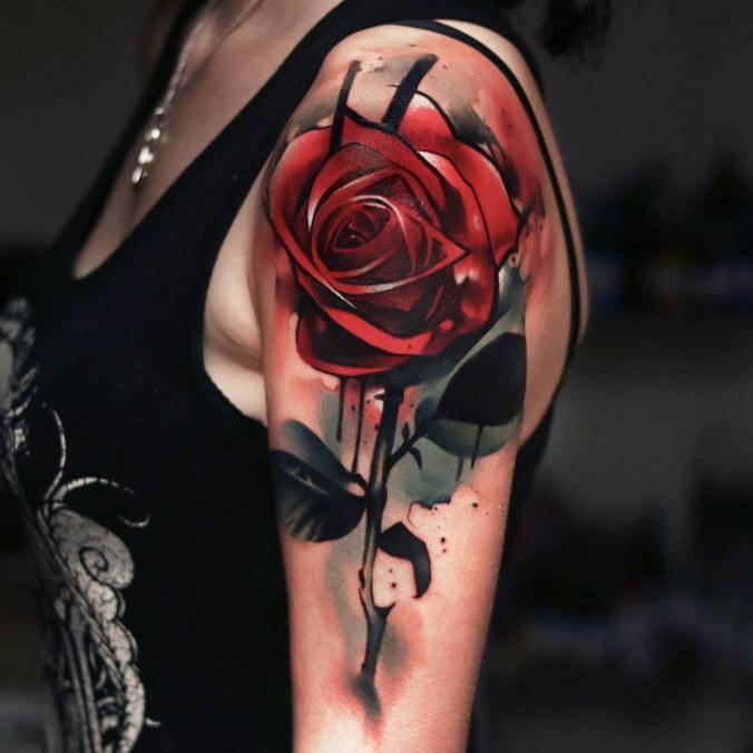 Watercolor rose tattoo