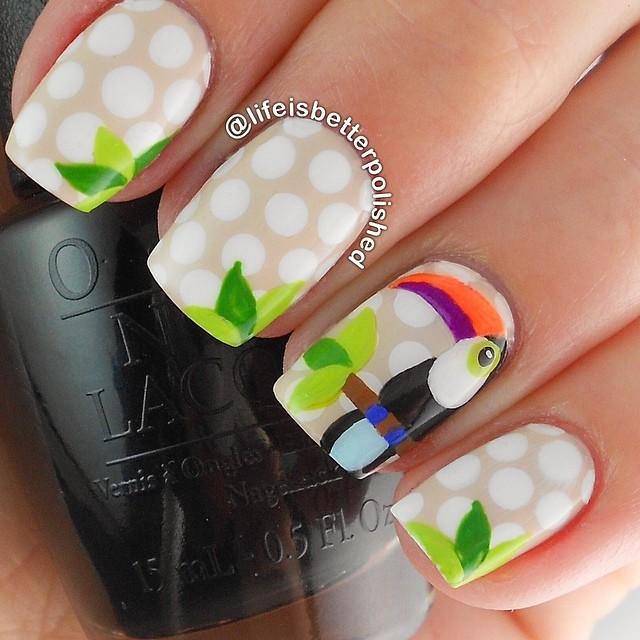 Acrylic paint of #Polka dots and toucan nails