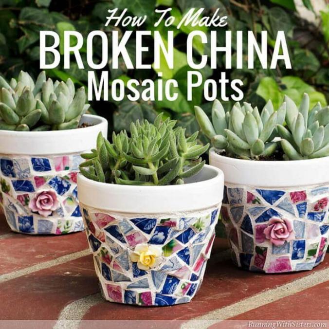 Upcycled Broken China Planter Pots