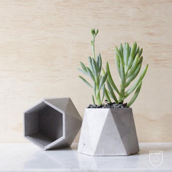 Faceted Concrete Vessel, planter, succulent, cacti, gift, Geometric