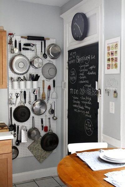 Love the pegboard storage. + Ways to Squeeze a Little Extra Storage Out of a Small Kitchen: