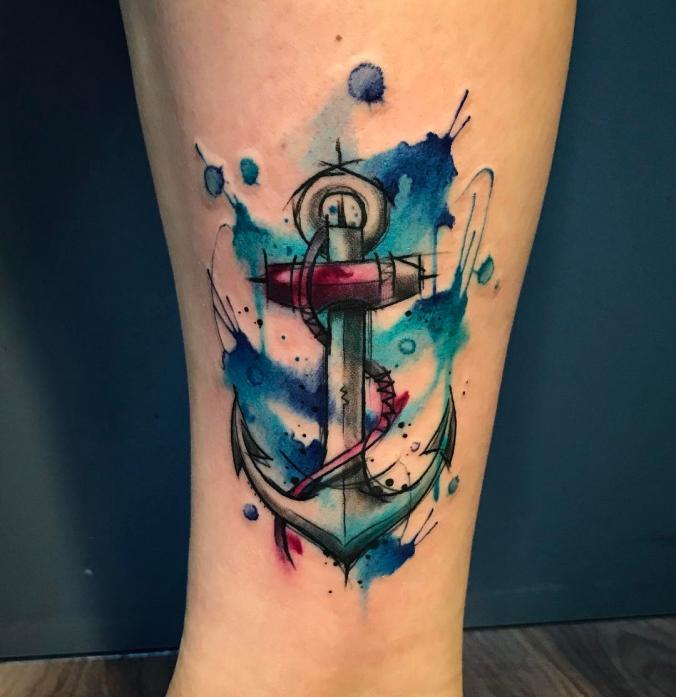 watercolor anchor tattoo