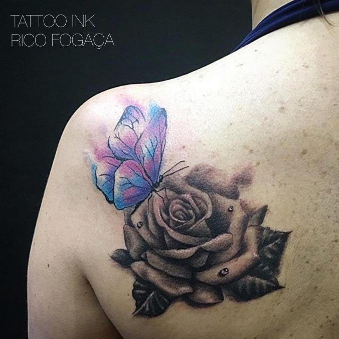 Butterfly and rose tattoo
