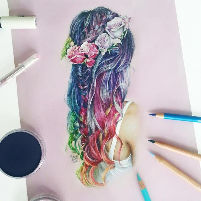 Rainbow hair drawing