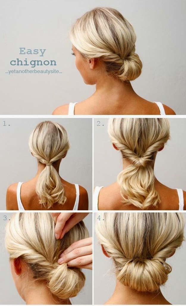 Creative DIY Hair Tutorials - The Easy Chignon - Color, Rainbow, Galaxy and Unique Styles for Long, Short and Medium Hair - Braids, Dyes, In...