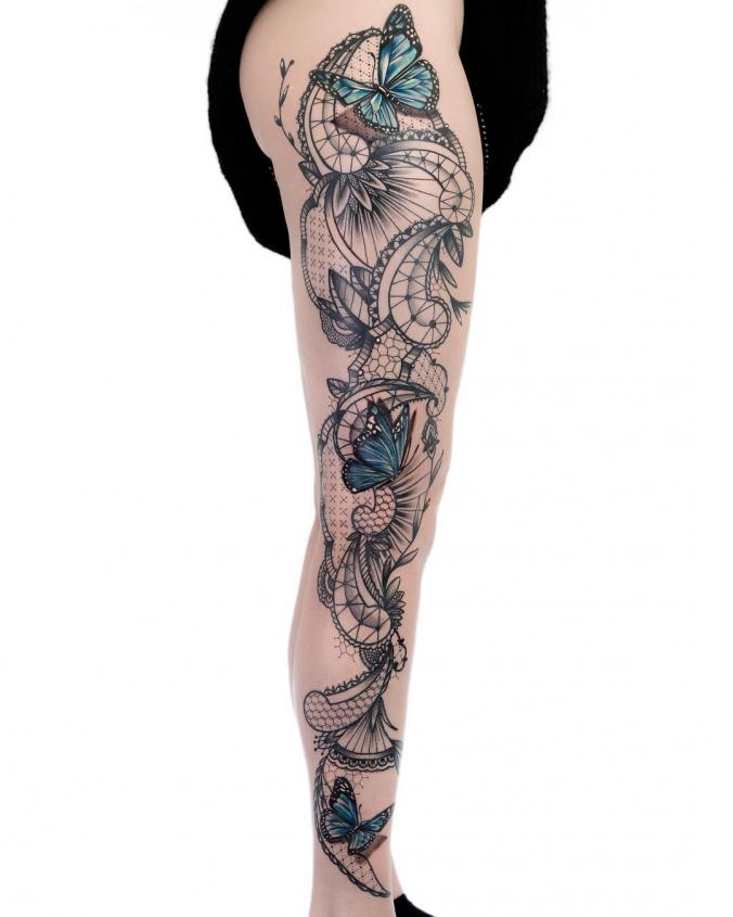Butterfly leg tattoo