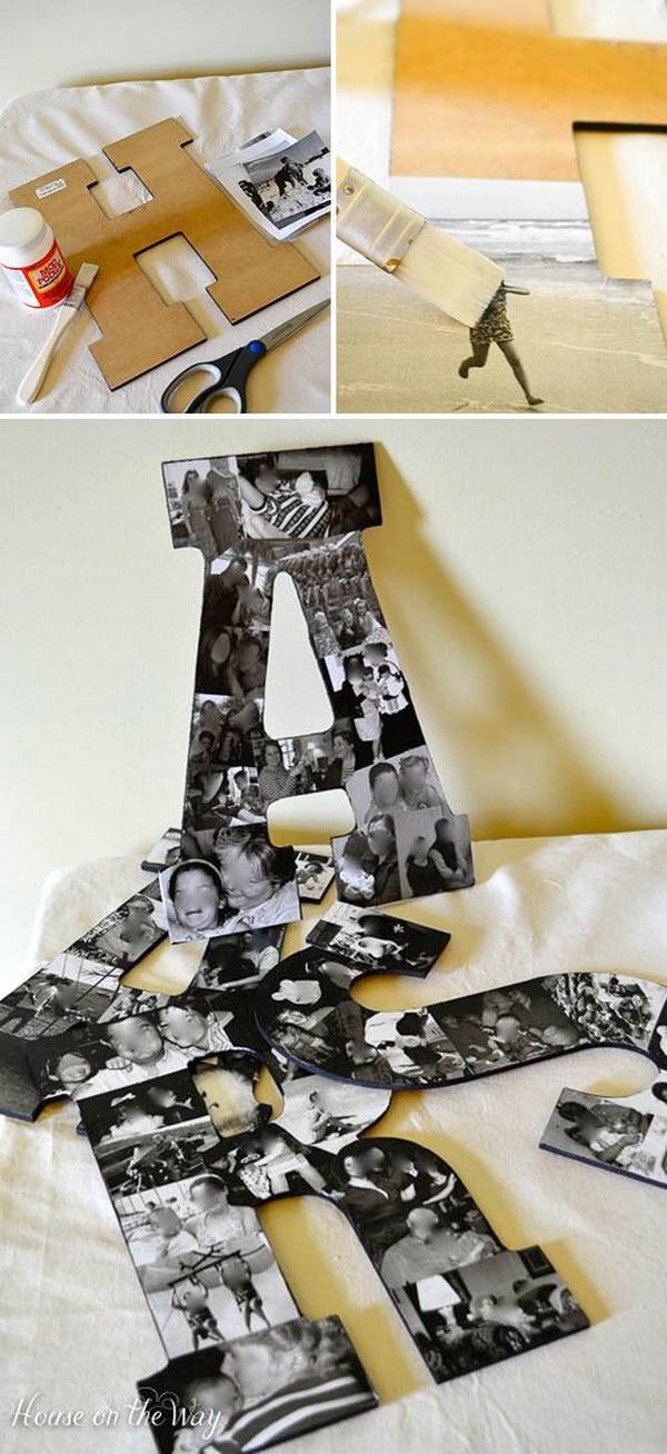 DIY Wood Photo Collage Letters. Spelling out the name of your friend with these photo letters!