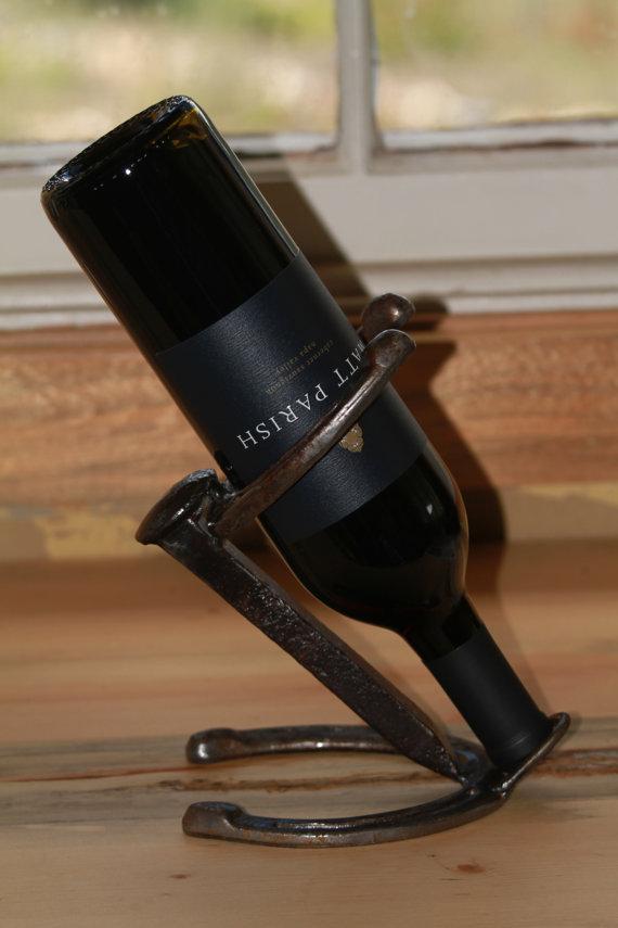 Horseshoe & railroad spike Wine bottle holder