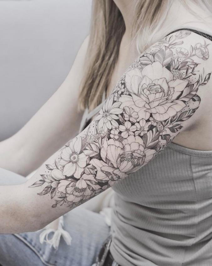 Flower sleeve tattoo